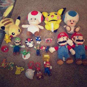 Mario and Pokémon figurines stuff animal and watch